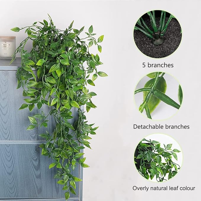 Artificial Hanging Plants, 2pcs artificial plants indoors in pots, Greenery Fake Plants Decor, Small Artificial Plants in Pots, Fake Potted Plants, Faux Plants for Wall Home Room Office Decor
