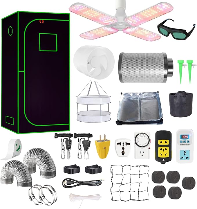 4x4 Grow Tent Kit Complete High Reflective Mylar Indoor Grow Tent 48"x48"x80"+ LED Grow Light Combo Hydroponics Indoor Plant Growing Tent System (Upgraded Grow Tent Kit with Carbon Filter)