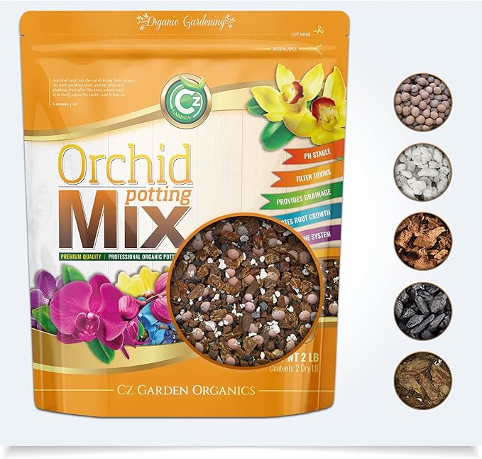 Orchid Potting Mix - Made in USA - Premium Grade Recipe for Proper Root Development - Phalaenopsis, Cattleyas, Dendrobiums, Oncidiums and More! Fir Bark, Charcoal, Coconut Husk, Clay Pebbles
