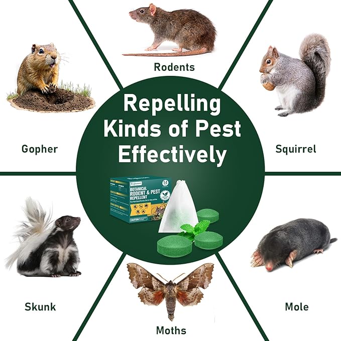 Natural Peppermint Oil Moth Balls for Rodents Deterrent‌ - 14 Pack‌, Mice & Rat Repellent for Indoor/Outdoor Use, Family & Pet-Safe, Long-Lasting Mouse Control for Squirrels, Skunks, Chipmunks‌