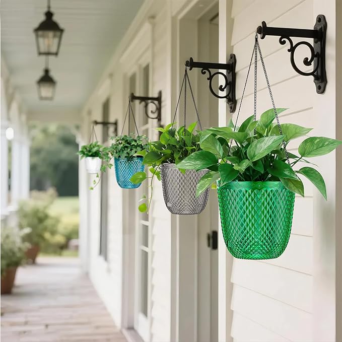 QCQHDU Self Watering Hanging Pots, 2 Pack 7.2 Inch Hanging Planters for Plants Indoor, Flower Pots with Drainage Holes and 3 Hooks Chains for Garden Home (Emerald)