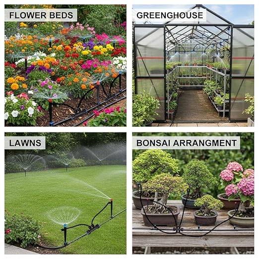 230FT Garden Irrigation System with 40 Nozzles & Emitters, Automatic Watering System with 1/2" & 1/4" Tube and Barbed Fittings, Garden Sprinkler for Raised Beds, Greenhouse, Lawn