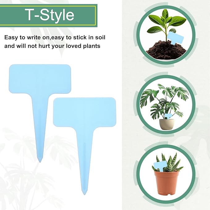 uxcell 100Pcs 4 Inch Plant Labels Large T-Style Garden Marker Plant Tags Garden Labels for Flower Beds,Pots Vegetables Light Blue