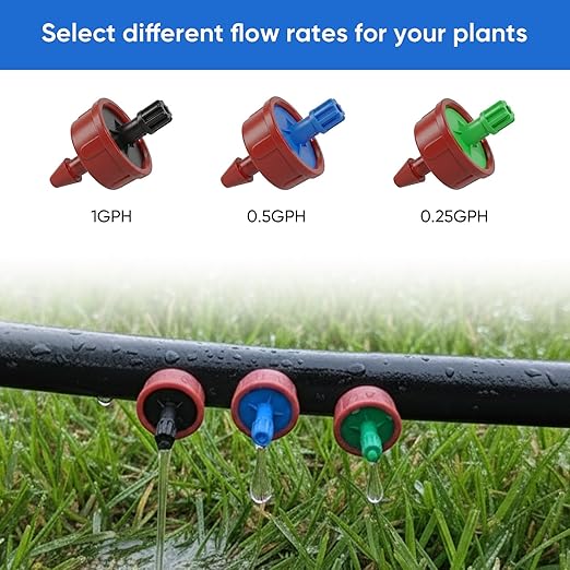 0.5 GPH Pressure Compensating Drippers for Garden System: Self-Cleaning Constant Flow Drippers for 1/4 Inch Drip Irrigation Tubing - Drip Irrigation Emitters for Drip Irrigation System Users (60pcs)