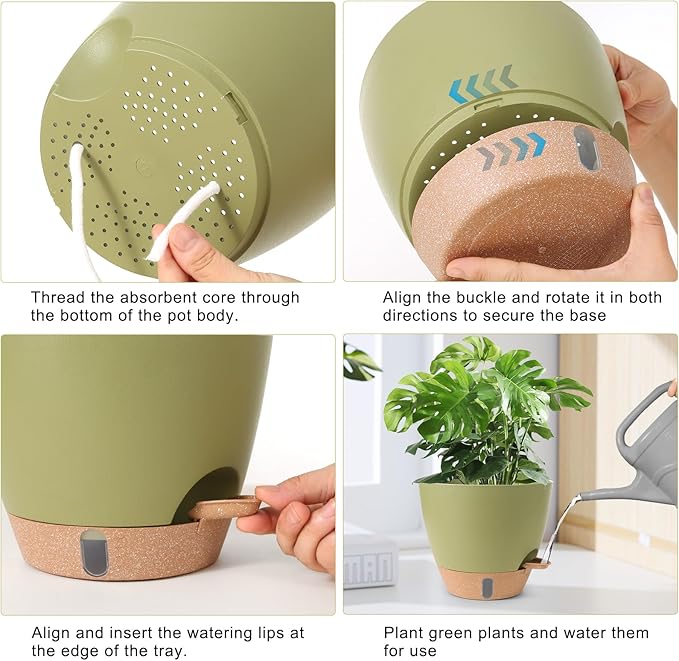 Plant Pots,12/10/9/8/ Inch Large Plastic Self Watering Flower Pots Indoor Outdoor with Drainage Holes, Deep Reservoir,Nursery Planting Pot for Indoor Out Door Plants