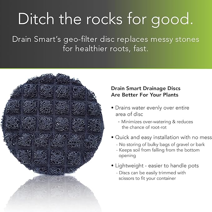 Drain Smart 3D Mesh Planter Pot Drainage Insert Disc – Made in USA – Keeps Soil in, Lets Water Drain Out – Cleaner, Lighter Alternative to Gravel for Indoor & Outdoor Planters (9" – 2 Pack)