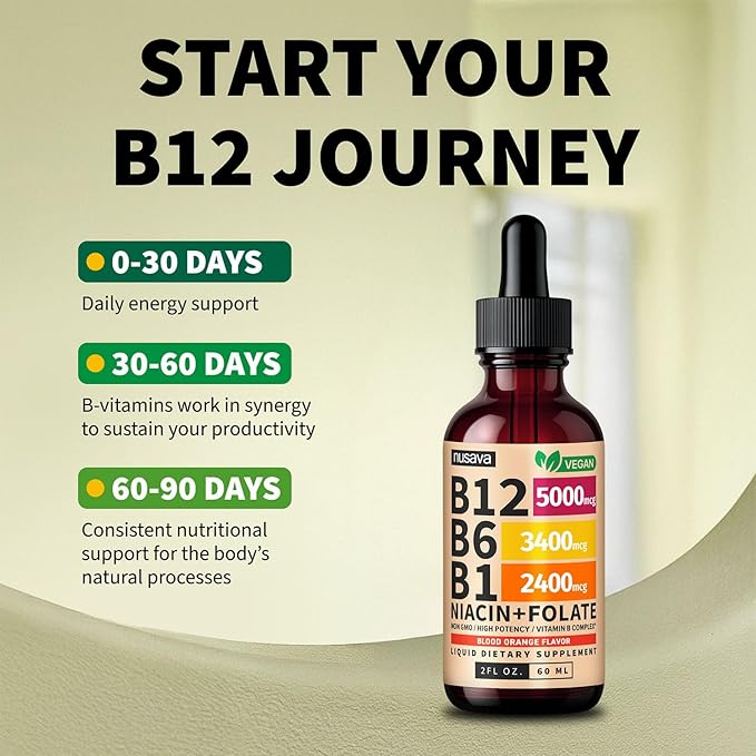(2 Pack) Vitamin B12 and B6 Liquid Drops, B12 Sublingual Vitamin B Complex - B 12 Vitamin 5000mcg - B12 Methylcobalamin for Energy, Brain, Heart Support with 27,200 mcg, Crimson Orange, 80 Servings