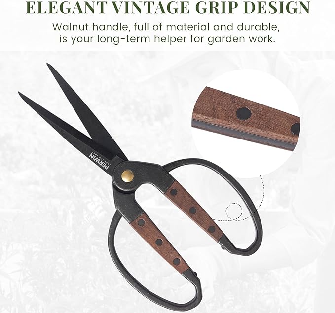 PERWIN Garden Flower Bonsai Scissors 2 Pcs Walnut Wide Handles Pruning Gardening Scissors Floral Shears for Gardening,Succulent Harvest, and Precision Plant Trimming Care