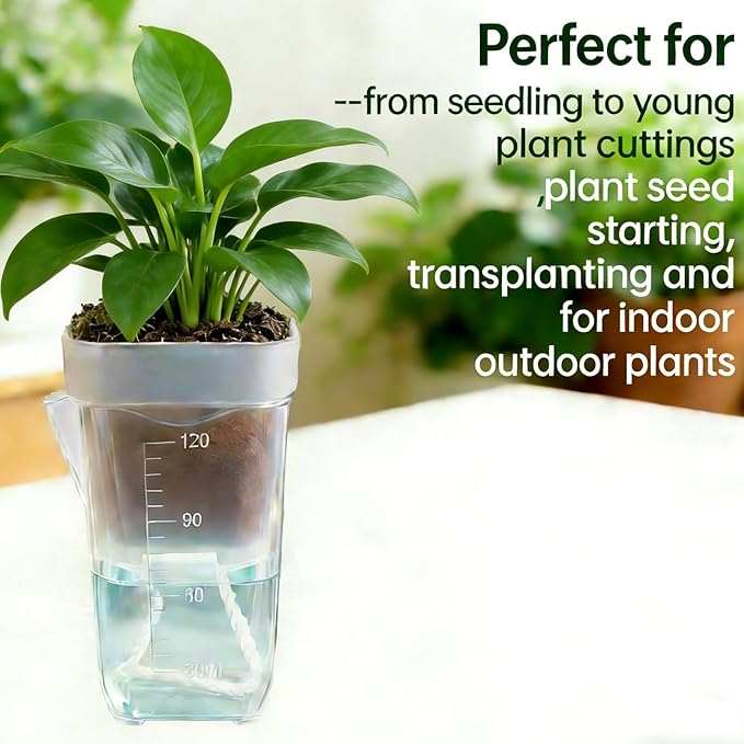 16 Pack 2" Mini Clear Self Watering Plant Pots, Plastic Planters with Bottom Water Tray & Watering Rope, Nursery Planting Pot for Indoor Out Door Plants