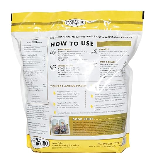 Coop Gro Organic Chicken Manure Fertilizer 6 lb. Bag. All-Natural Plant Food for Vegetable Gardens, Flower Beds, Indoor Plants & Shrubs. Pelleted Fruit Tree Fertilizer (2 Pack)
