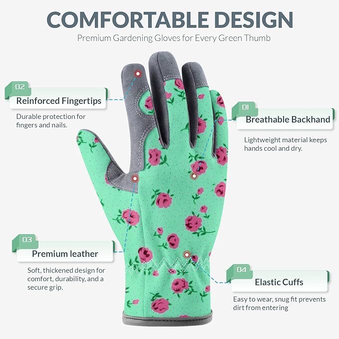 Baidast Gardening Gloves for Women, Breathable Leather Garden Gloves with Grip, Thorn Proof Work Gloves