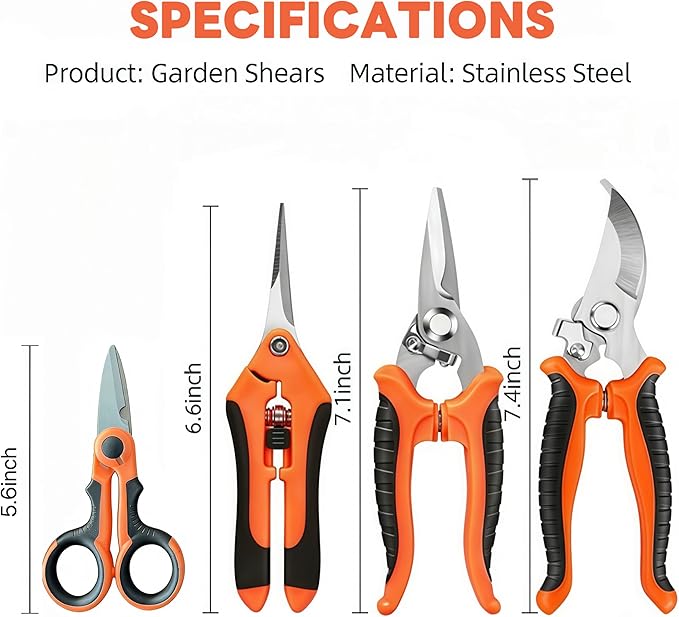 4 Pack Garden Pruning Shears, Stainless Steel Pruning, Stainless Steel Pruning, Pruning Snips, Flower Trimming, Pruning Shears for Gardening Tools