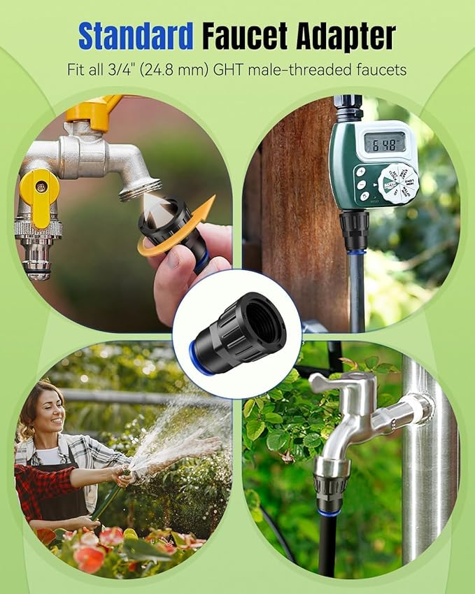 Pawfly 8 Pcs 3/4" to 1/2" Drip Irrigation Faucet Adapters, Quick Connect 3/4" FHT Faucet to 1/2" Tubing Connectors, Push-to-Fit Garden Hose Adapters, Anti-Leak Drip Irrigation Hose Connectors