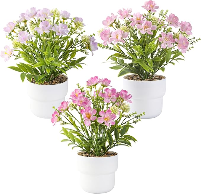 3-Piece Artificial Table Plant ， Lifelike Indoor Plants for Home, Office, Bedroom, Bathroom Decor ，Rustic Farmhouse Style mini Potted plantsry