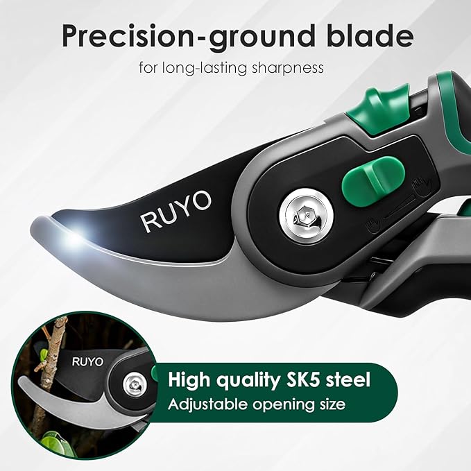 Bypass Pruning Shears, 3/4-Inch Cut Capacity Garden Clippers, Gardening Scissors with Sharp, Rust Resistant Steel Blade (Black, 3/4'')