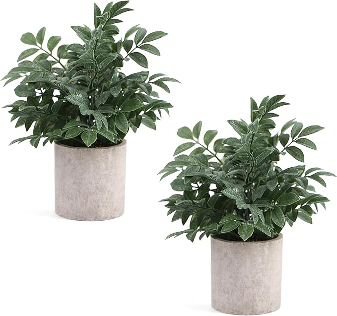 Coferset 2 Pack Small Fake Plants Potted Artificial Herb Plants for Shelf Desk Home Bathroom Farmhouse Room Coffee Table Decor (Gray Green)