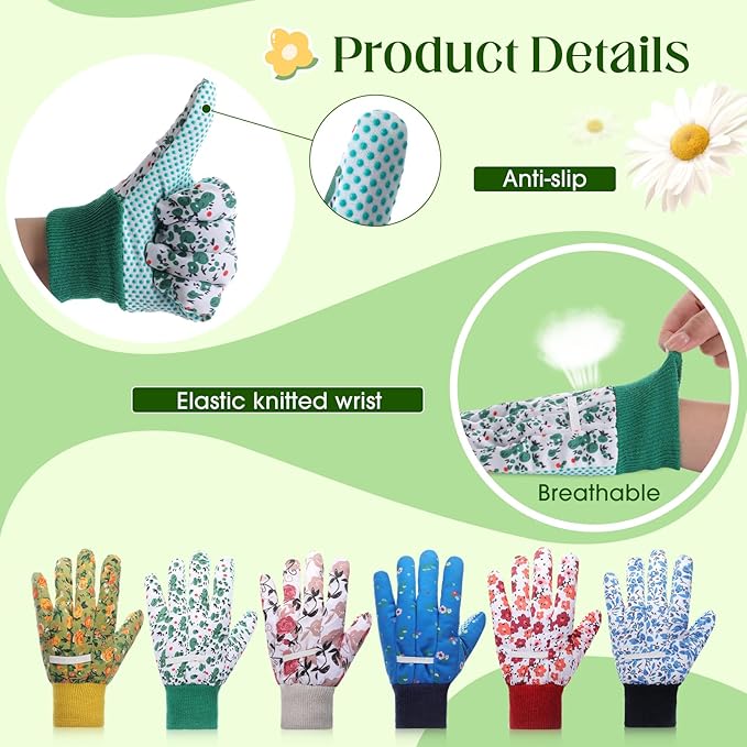 Cutecrop Garden Gloves for Women 9.5" Floral Gardening Gloves Lightweight and Machine Washable Gift for Gardeners PVC Grip