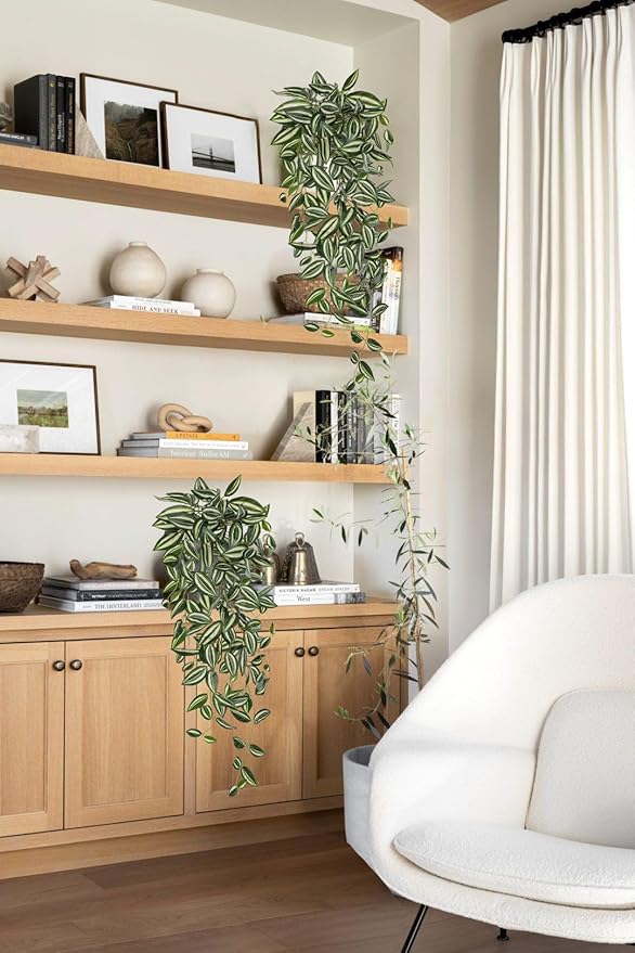 DILATATA Fake Hanging Plants Artificial Hanging Plants 157 Leaves Faux Wandering Jew Hanging Leaves Plants for Wall Shelf Home Indoor Outdoor Decor - 2 Pack
