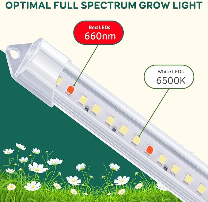 6-Bar Grow Light Strips for Indoor Plants, 16" Full Spectrum Plant Lights, 6500K Sunlike Grow Lights with 6/12/18H Timer, 5-Level Dimmable for Indoor Growing (2 Pack)