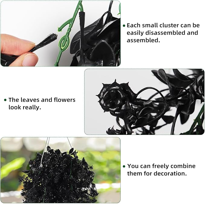 RECUTMS Hanging Artificial Plants Faux UV Resistant Flowers Bulk Outdoor Plastic Greenery for Party Home Wall Bedroom Window Hanging Planter Outside Decor Pack of 2 (Black)