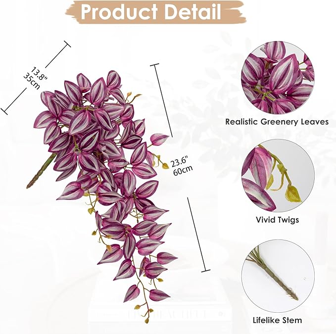 DILATATA Fake Hanging Plants Artificial Hanging Plants 92 Leaves Faux Wandering Jew Hanging Leaves Plants for Wall Shelf Home Indoor Outdoor Decor - 2 Pack
