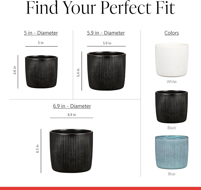 Scheurich Set of 2 Solido Linea Ebano Ceramic Planters – 5.9" Decorative Pots for Indoor Plants - Waterproof&UV-Resistant - Elegant Relief Texture - Made in Germany, Modern Home&Office Decor - 0.5 gl