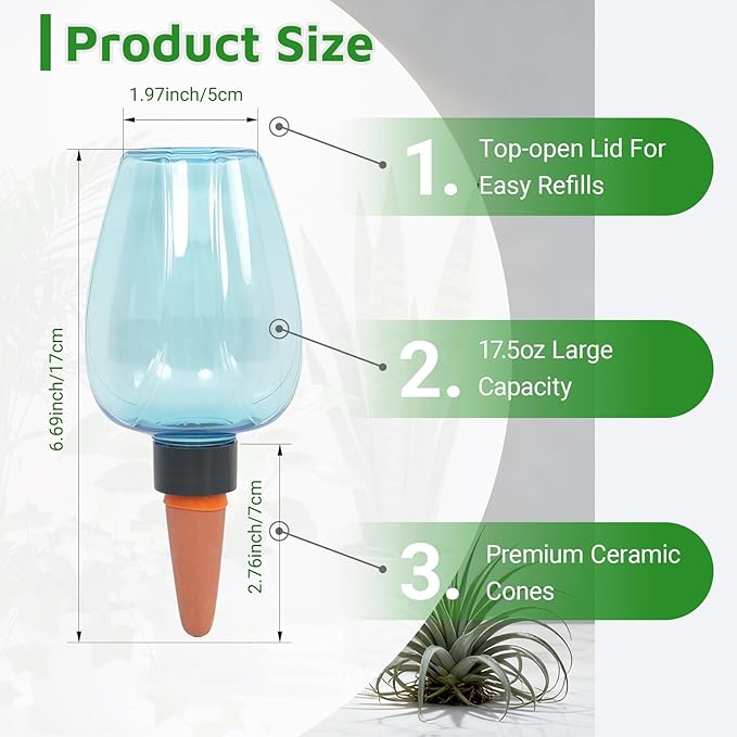 3cps Self Plant Watering Globes for Indoor and Outdoor Plants Plastic Automatic Plant Watering Bulbs Insert 12.3 oz with Slow Release Control Water Dripper for Plants