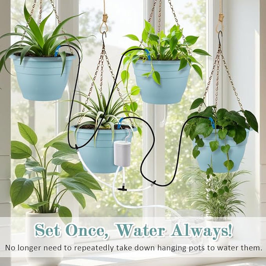 RooTrimmer Hanging Planters 10 Inch, 4 Pcs Flower Pots Automatic Watering System Set, Self Watering Hanging Basket with Drainage Hole for Indoor Outdoor Plants, Decor, Blue