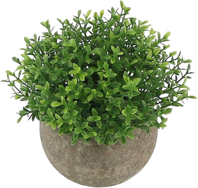 Ogrmar Mini Plastic Faux Plants in Pot/Small Topiary Shrubs Fake Greenery for Bathroom, House Decorations (Green Grass)