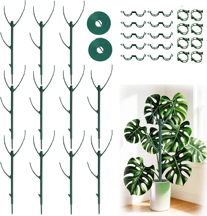 10 Pack Monstera Plant Support, 75inch Stackable Plant Stakes with 20Pcs Clips & 2Pcs Ties, Alternative to Moss Pole Plants Sticks Structures for Climbing Indoor Outdoor Potted Plants