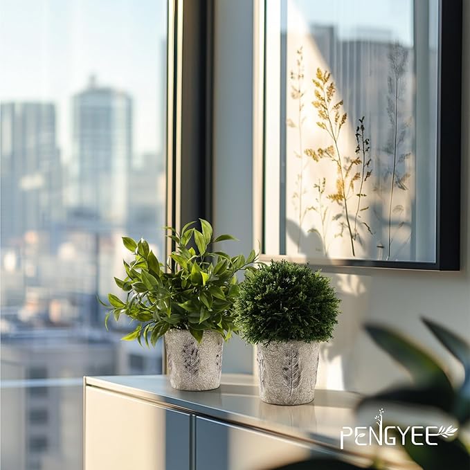 3 Pack Small Fake Plants in Farmhouse Concrete Planter, Artificial Plants Indoor for Home Decor, Small Faux Plants Indoor for House Bathroom Office Shelf Desk Kitchen Table Room Decor