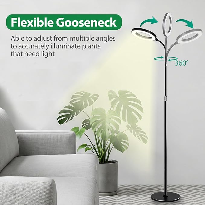 Plant Lights for Indoor Growing, Standing Grow Lights for Indoor Plants, 20w Full Spectrum LED Grow Lamp for Indoor Plants,3/9/12 h Timer,10 Brightness,68" Height Adjustable, Black