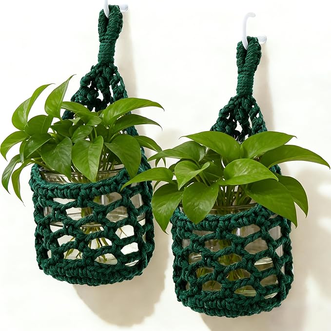 Macrame Wall Plant Hanger, Hanging Planter Basket Holder, Wall Planters for Indoor Plants, for Up to 4 Inch Pot (Green, 4-Inch)