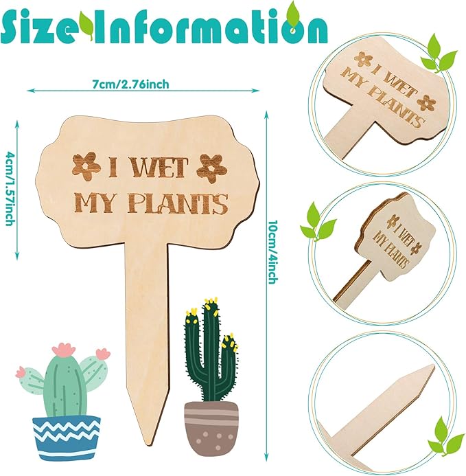24 Pcs Funny Plant Makers Label Wooden Plant Sign Tag for Succulent Flower Greenery with Stake Interesting Word Cute Pattern Garden Marker for Outdoor Indoor Patio Supplies Gardener Novelty Gift