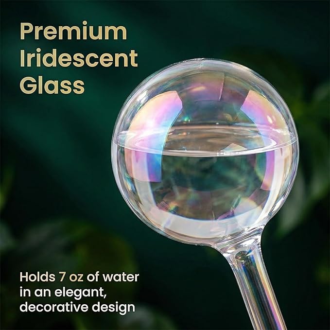 Reifier 4-Pack Large Iridescent Self Watering Globes - Self Watering Bulbs for Indoor & Outdoor Plants - Hand-Blown Water Globes - Aqua Globes for Plants - Measures 8.8" L x 3" D / 7 oz