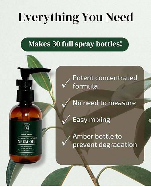 Neem Oil for Plants Refill (Makes 30 Spray Bottles, 480 fl oz) Infused with Lavender, Peppermint & Rosemary Essential Oils (2.7 fl oz)