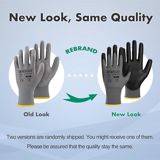 KAYGO Work Gloves for Men and Women,60 Pairs Seamless Knit PU Coated Safety Gloves, with Smooth Grip on Palm and Fingers, Ideal for Light Warehouse, Manufacturing, Gardening, KG11P (M,Gray)