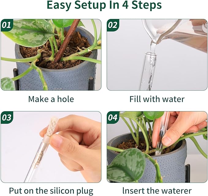 Soilagua 6.4 oz Medium Plant Self Watering Globes, Light Iridescent Glass Water Bulbs for Indoor Plants, Vacation Watering System, Plant Watering Spikes Stakes, Automatic Plant Waterer, 4 Pack