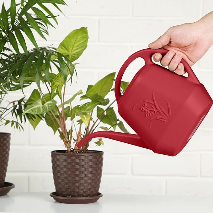 Grip Plastic Watering Can - for Indoor and Outdoor Plant - 1/2 Gallon - Wine Red