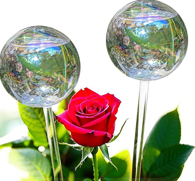 2 Pack 13 oz Glass Rainbow Large Plant Watering Globes, Self Watering Planter Insert with Self Watering Wick, Automatic Watering Device for Indoor & Outdoor Plants