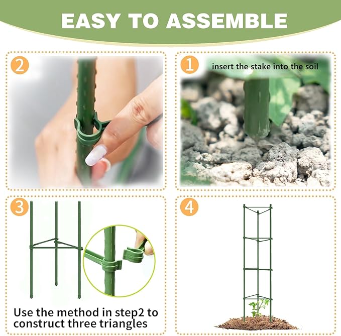 6 Pack Tomato Cage for Garden, 48 Inches Metal Garden Stakes, Plant Support Cages Trellis for Garden and Pots, Tomato Trellis for Potted Plants, Trellis for Climbing Plants Outdoor,Green