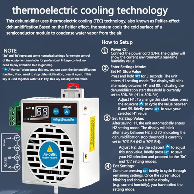 Auto Small Dehumidifier for Grow Tent/Electric Box/Storage Cabinet/Closet/Safes, Smart Dehumidification Kit Eliminates Moisture for Confined Space With Humidity Control, AC/DC 85-265V, Auto Shut Off