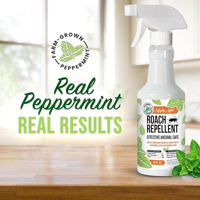 Mighty Mint Peppermint Oil Roach Repellent Spray – Natural Cockroach Killer for Indoor & Outdoor Use – Plant-Based Insect & Pest Control – 16 oz (Pack of 2)