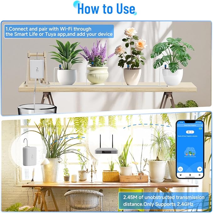 Automatic Plant Watering Devices for Indoor/Outdoor, GreenVation 2.4GHz WiFi Sprinkler Timer Self Watering System for Potted Plants, Smart Auto Drip Irrigation Kit for Garden (10 Zone)