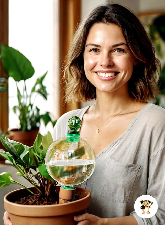 16 Oz Plant Watering Globes for Indoor Plants with Terracotta Self Watering Planter Insert - Premium XL Glass Hand-Blown Globe - Automatic Indoor Planter Waterer, Gift Idea for Gardeners [1, Clear]