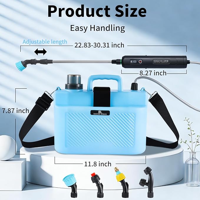 2 Gallon Battery Powered Garden Sprayer, Electric Pump Sprayer with 6 Spray Modes, 4 Durable Nozzles, 2000mAh Rechargeable, Digital Display, Adjustable Wand for Lawn & Weed Care