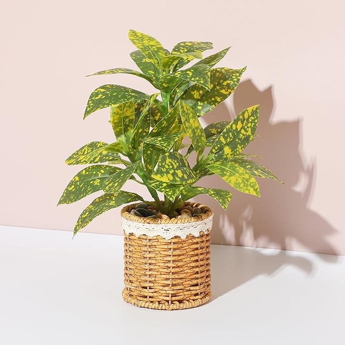 Nubry Fake Plants Artificial Potted Plants with Weaved Pot for Shelf & Table Desk | Perfect for Home Office Bathroom Farmhouse Room Coffee Table Decor 10‘’