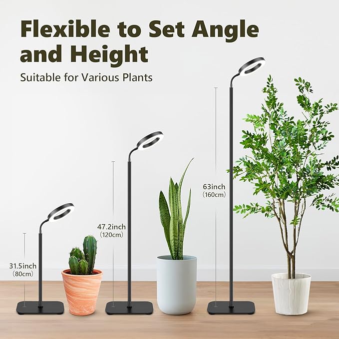 Grow Light for Indoor Plants, 20W Full Spectrum LED Plant Lamp with 63" Adjustable Height Stand, 150 LEDs Brighter Grow Lights with Auto Timer, 10 Dimmable Levels for Small to Tall Plants
