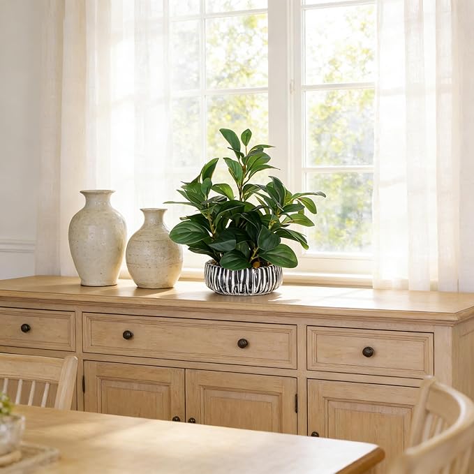 NASAMA Realistic Artificial Potted Plant, Faux Indoor Greenery for Home Office Living Room Bookshelf Bathroom Decor, Low-Maintenance Space-Saving Fake Plants with Modern Decorative Vase