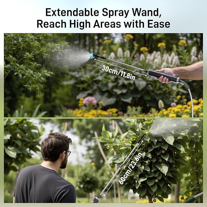 GOCHIFIX Electric Garden Sprayer 2.1 Gallon, 4 Mist Nozzles, Telescopic Wand, Adjustable Shoulder Strap, USB Rechargeable Waterproof Handle, Automatic Plant Mister for Lawn Garden